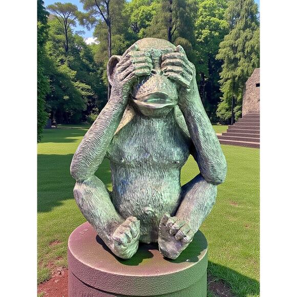 See No Evil Monkey Trio-Hand Carved Wood Figurines-Silver Painted Set-Hear-Speak - Picture 4 of 8